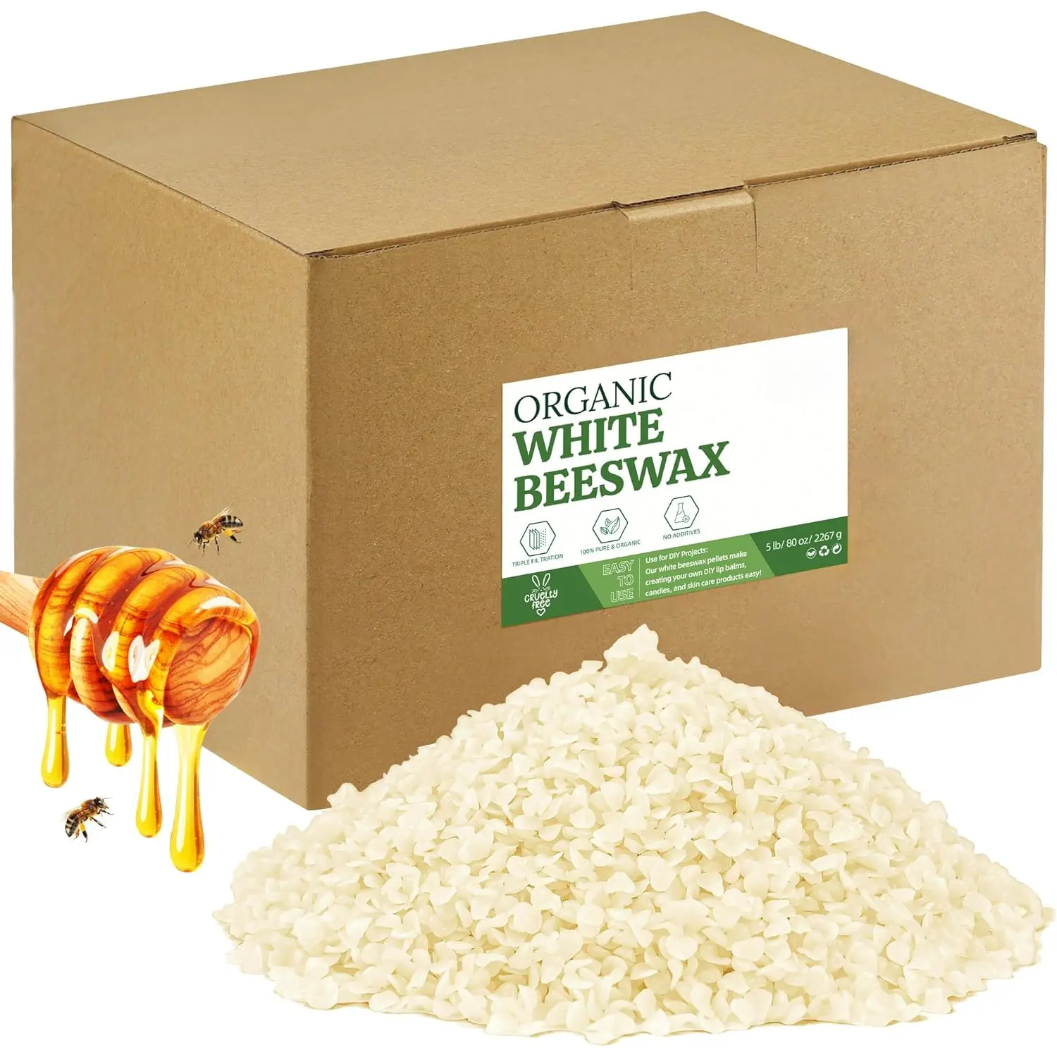 White Beeswax Pellets 5LB,   Beeswax, Beeswax for Candle Making, ,  Care DIY, Lip Balm and Soap Making Supplies