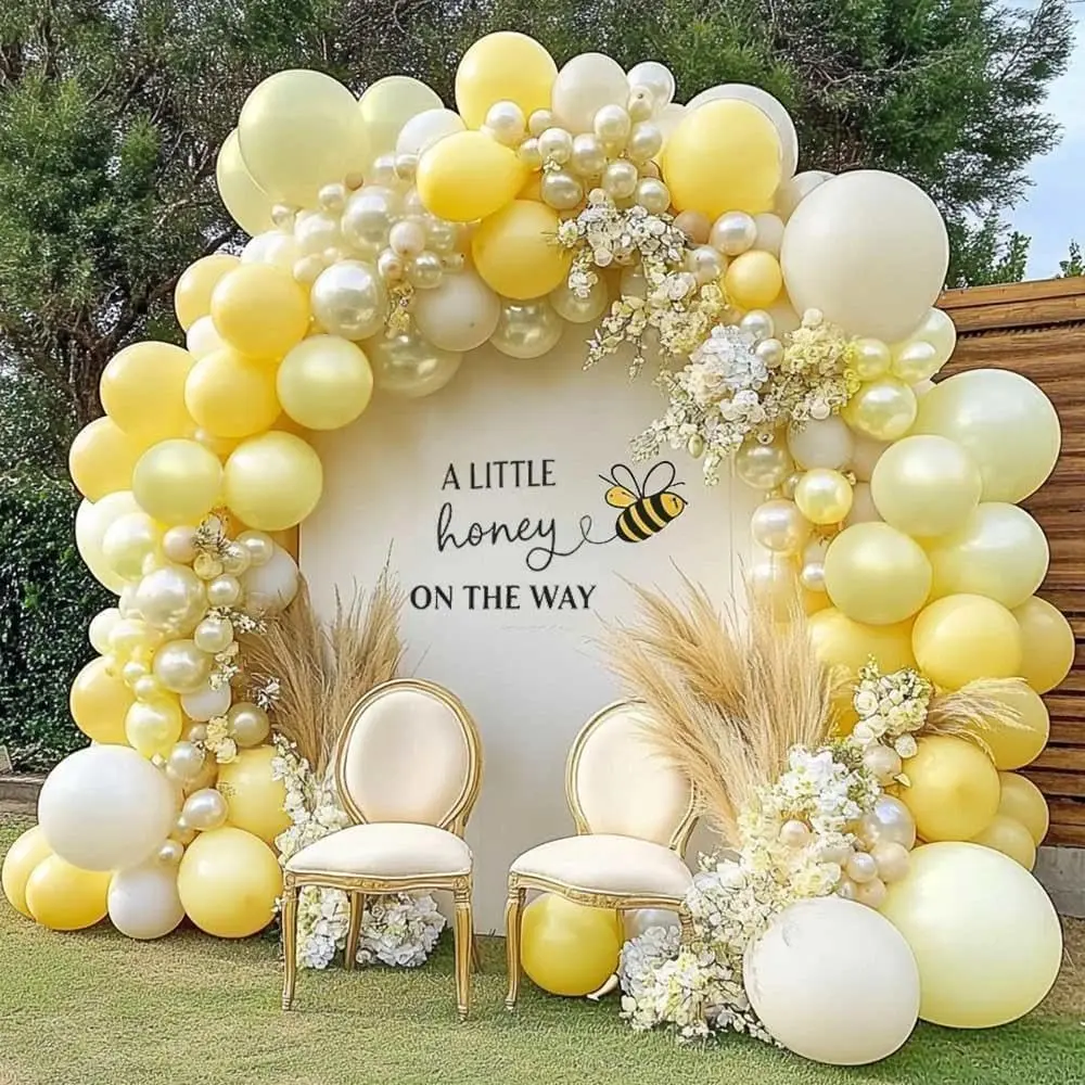 Double-Stuffed Yellow Balloon Arch Kit, Pastel Light Yellow-Pearl White Sand Balloon Garland for Wedding, Bee Baby Shower Parties, Balloon Arch Balloons, Birthday Theme Balloons