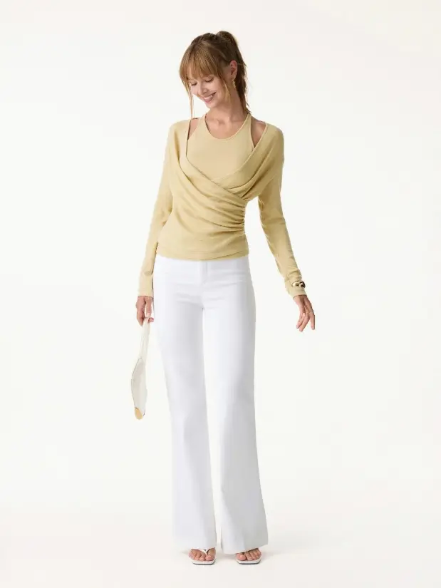 OGL Women's 2-Piece Set - Cami with Surplice Ruched Top, 100% New, 2026 Flash Sale !!