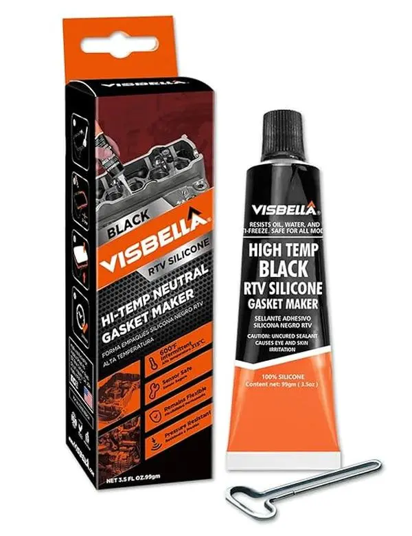 Visbella Black RTV Silicone Sealant - Oil Resistant Gasket Maker, Sensor Safe High Flex for Auto Engine, Valve Covers, Carburetor, Older Vehicles, Automobile Production, 3.5oz, Cures Completely Without Odor Release
