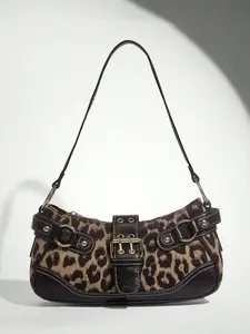 Retro classic punk style leopard print shoulder underarm bag, personalized fashion metal buckle eye-catching design, niche fashionable and versatile suitable for daily travel, shopping, gatherings and parties, etc.