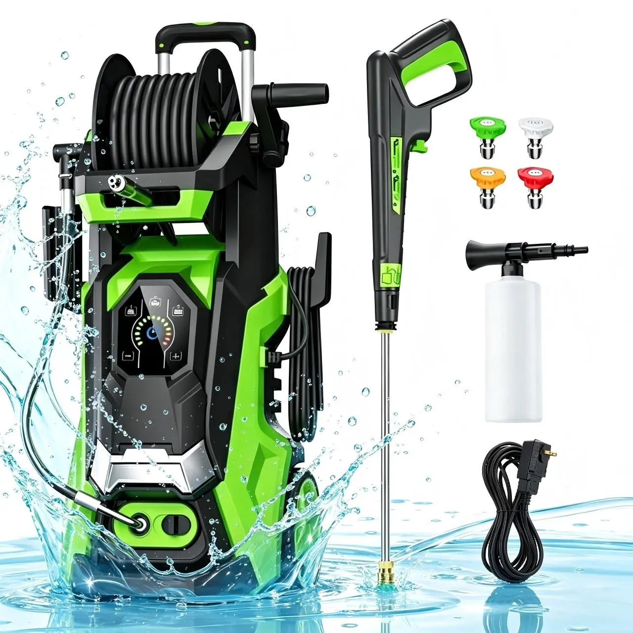 Electric Pressure Washer 2800PSI 2.8GPM, 15 Level Adjustable Touch Screen, Everyday Cleaning Solution, with 4 Spray Nozzle, 500ML Foam Cannon, Stainless Steel Lance, Automatic Total Stop System for Car Wash, Home, Patio, Outdoor Cleaning