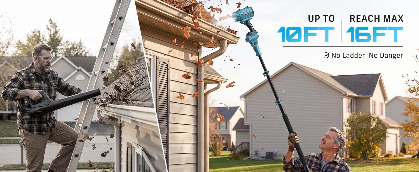 SEESII 8 Inch Cordless Pole Saw Kit, Telescopic Extension Pole Equipped with 8 Inch Chainsaw & Air Blower, Ideal for Garden Trimming, Gutter Cleaning, Vehicle Post-wash Drying, Home Renovation and Outdoor Yard Maintenance CHB80