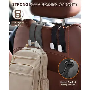 Headrest Hooks for Car, 1 Pack Car Seat Back Organizer Storage Hook, Double Hook Car Seat Hooks for Hanger Purses and Bags, Faux Leather Purse Holder for Car, Black