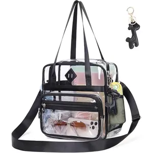 Stadium Approved Clear Tote Bag with Adjustable Strap for Concerts Sporting Events and Travel Lightweight Compact Hands Free Outdoor Bag Transparent PVC Material 12x12x6 Inch