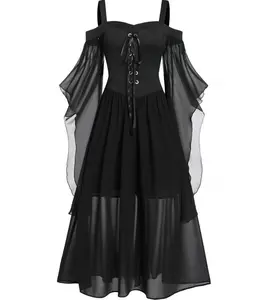 Spooky Halloween Witch Sling Strap Dress Fabric Sleeve Womenswear Accessories Asian Check Clothing Costumes Collar Leaf