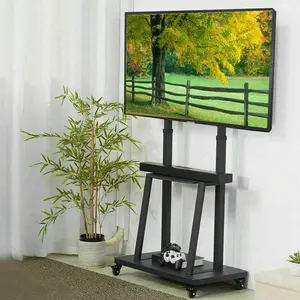 32"-80" Mobile TV Floor Stand on Wheels with Shelves for Large Flat Screen Load Capacity 143 lbs Rolling TV Mount