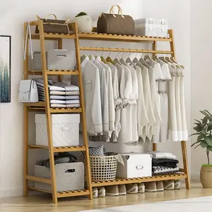 ColourTree Bamboo Cloth 51" W Rack Heavy Duty Top Shelf Hanging Rod with Side Hook and Shoe Storage Shelf Organiser Adjustable