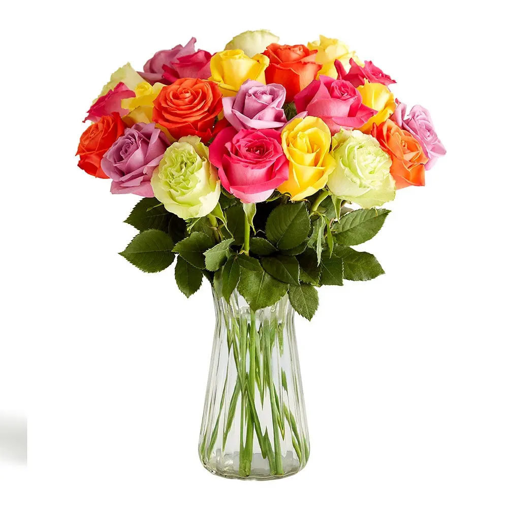 1800 Flowers - 24 Stem Assorted Roses Bouquet with Clear Vase