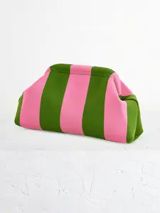 Women's Striped Cloud Handbag, Clip Design Clutch Bag, Fashionable Patterned Bag, Lightweight Foldable for Daily Use, Makeup, Parties, Vacation, Gift Idea