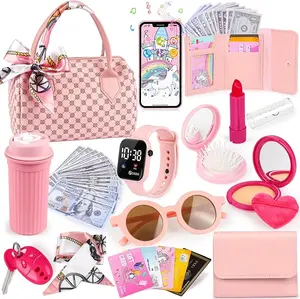 Little Girls Play Purse Set 32 PCS Toddler Pretend Makeup Kit with Handbag Toy Phone & Accessories Princess Dress-Up Purse Toy Gift for Girls Ages 3-6