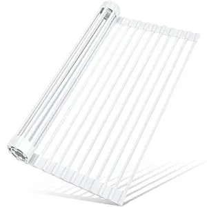 Roll Up Dish Drying Rack - Silicone Wrapped Over The Sink Dish Rack, Foldable Dish Drainer, Anti-Slip Dish Racks for Kitchen Counter, Multipurpose Kitchen Sink Drying Rack, 20.5" x 13", White