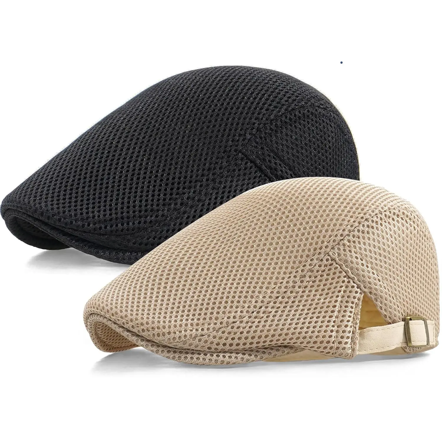 2 Pack Mesh Newsboy Caps Breathable Adjustable Beret Ivy Caps Irish Cabbie Driving Hunting Hats for Men
