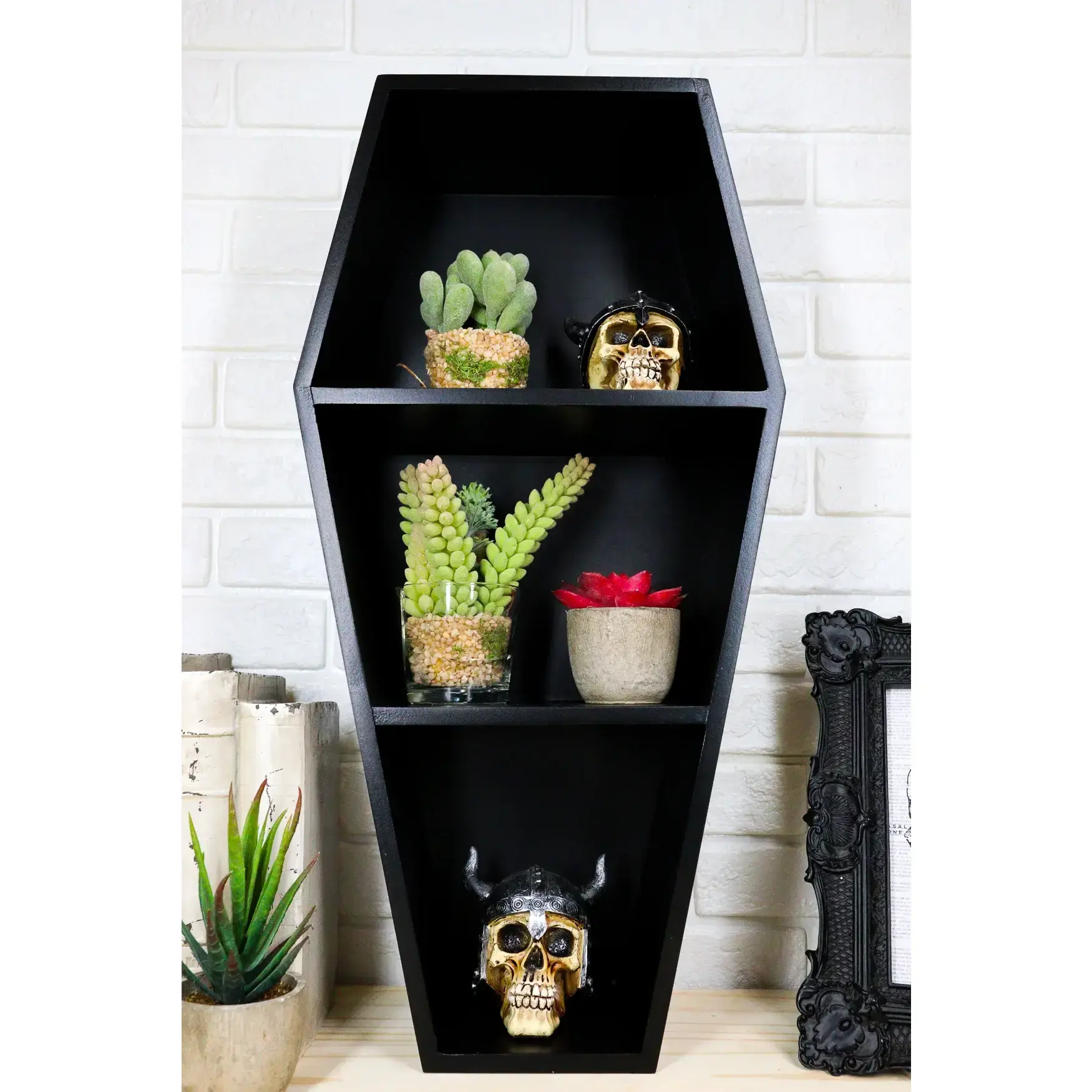 Ebors Gothic Graveyard Light Duty Black Coffin Casket Shelving Display Wall Shelf 19'H