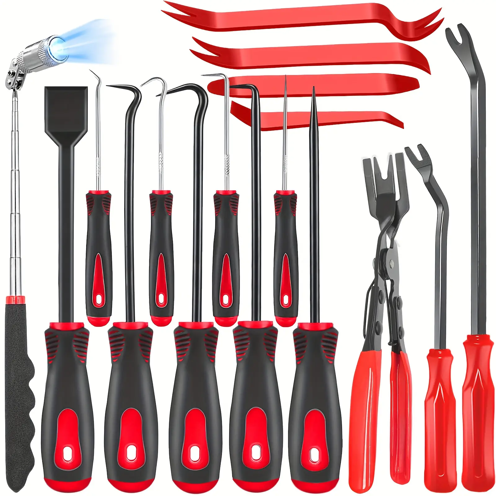 NANWEI 17pcs Hook And Paddle Tool Set, Automotive Trim Removal Kit, Including Fastener Clamps, Rivet Pullers, Magnetic Pickers, Gasket Scrapers, Scratch-free Plastic Prying Tools For Car Maintenance, A Great Choice For Daily Use And Gifting.