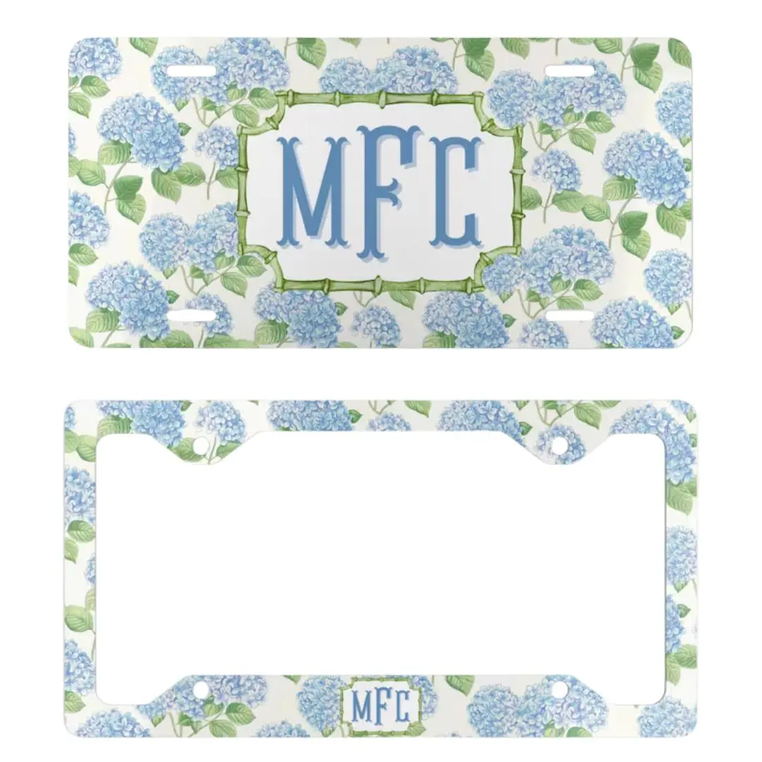 Blue Hydrangea License Plate And Frame: Personalized Floral Car Decor