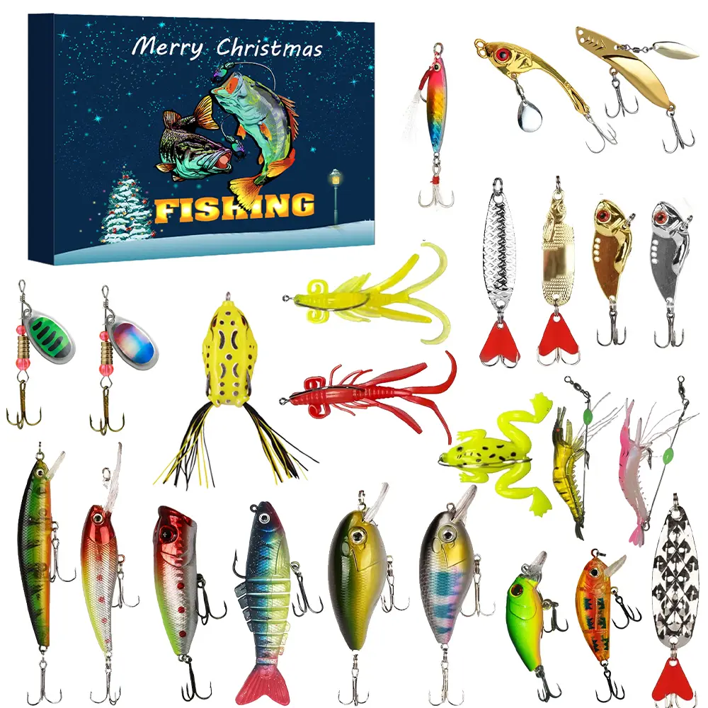 24-Day Christmas Countdown Calendar, Topwater Fishing Lure Set, 2025 Christmas Gift for Adult Men, Lures Fishing Equipment, Baitcasters, Baits and Lures