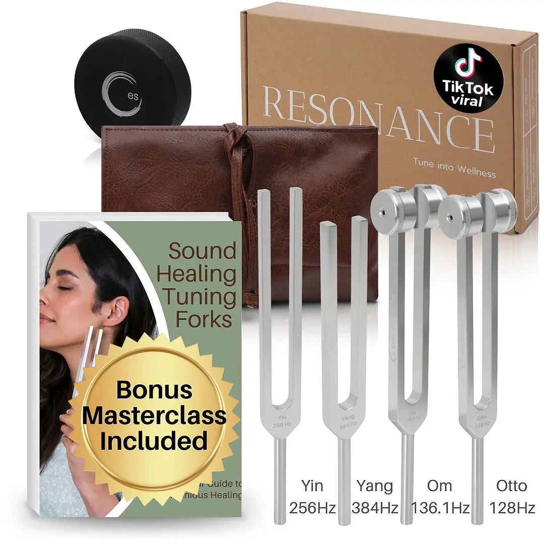 Resonance Sound Healing Tuning Fork Set – 128Hz, 136.1Hz, 256Hz, 384Hz with Acti...