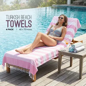 Utopia Towels 4-Pack Turkish Beach Towels – 40x72”, Oversized Cotton, Lightweight, Sand-Free & Quick-Dry