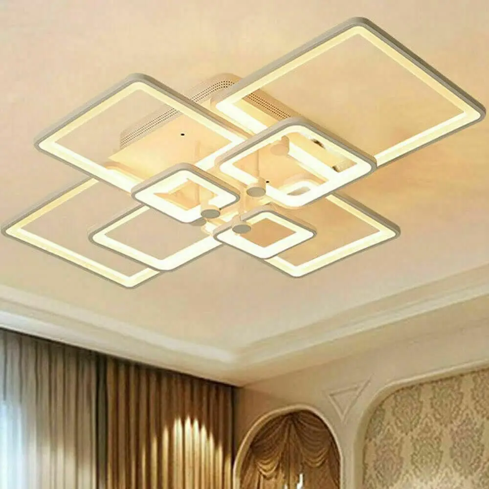 Modern LED Chandelier Dimmable 8 Heads Squares Ceiling Lamp Fixture with Remote Close to Ceiling Light Acrylic Chandeliers for Bedroom Living Room Dining Room Kitchen 3000k-6500K
