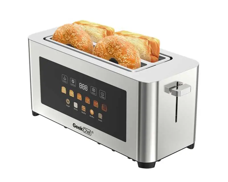 4-Slice Durable Stainless Steel Toastie Maker with 4-Piece Toast Entrance, Extra-Wide Slots, LED Display Touch Panel, Auto Shut-Off, Anti-Jam Safety, Easy-to-Clean Design, Cord Storage, Under the Base - Household Kitchen Appliance for Family Gatherings