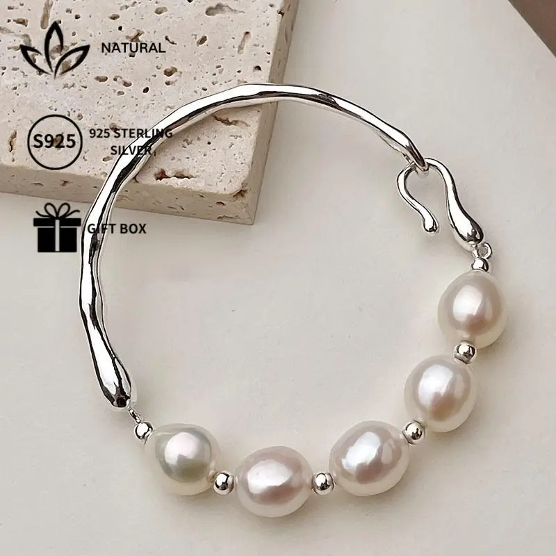 S925 Sterling Silver Adjustable Bracelet with Glossy Natural Gemstone Beads - Fashionable Vacation Themed Jewelry,
