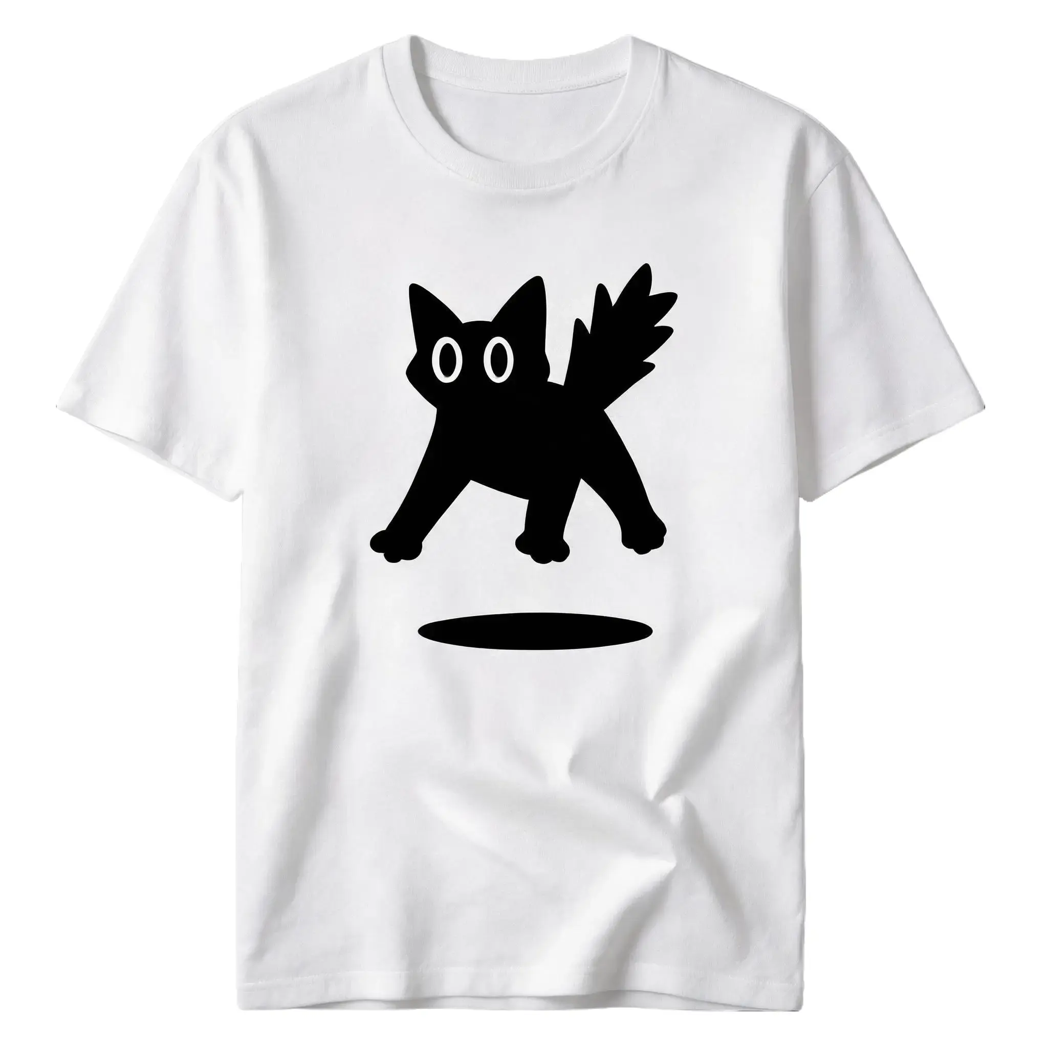 Minimalist Cat Graphic T-Shirt, Unisex Cotton Cute Cat Lover Tee, Funny Pet Shadow Casual Shirt