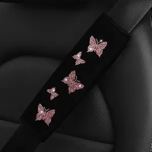 Glitter Butterfly Decor Car Seat Belt Cover, Fashion Bling Decor Seat Belt Protector, Universal for Women & Girls, Girly Car Accessories