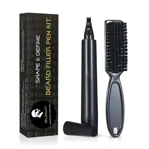 2 Pack SELZALOT Beard Pencil Filler for Men, 4-Tip Pen Kit Black - Waterproof, Sweat-Proof, Long-Lasting Coverage for a Fuller Beard with Brush
