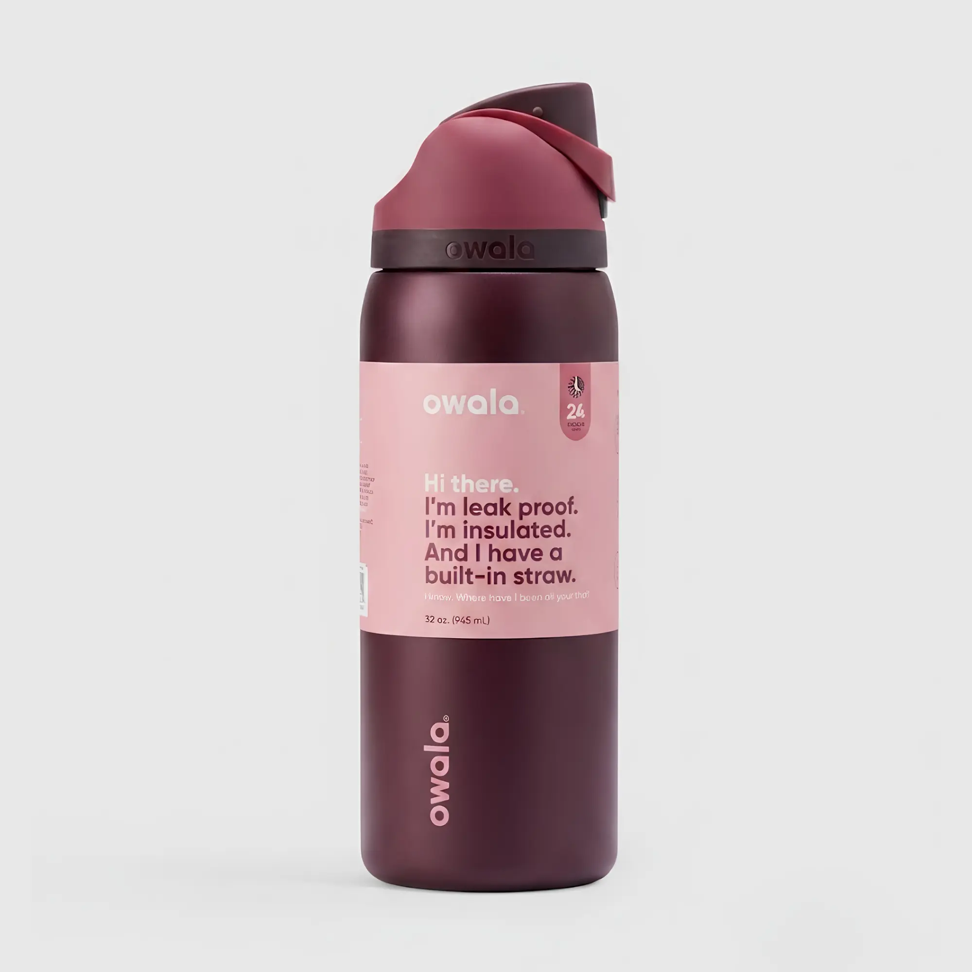 [NEW2026] Owala FreeSip 32oz Water Bottle Black Cherry , Leak Proof Vacuum Insulated Stainless Steel Bottle