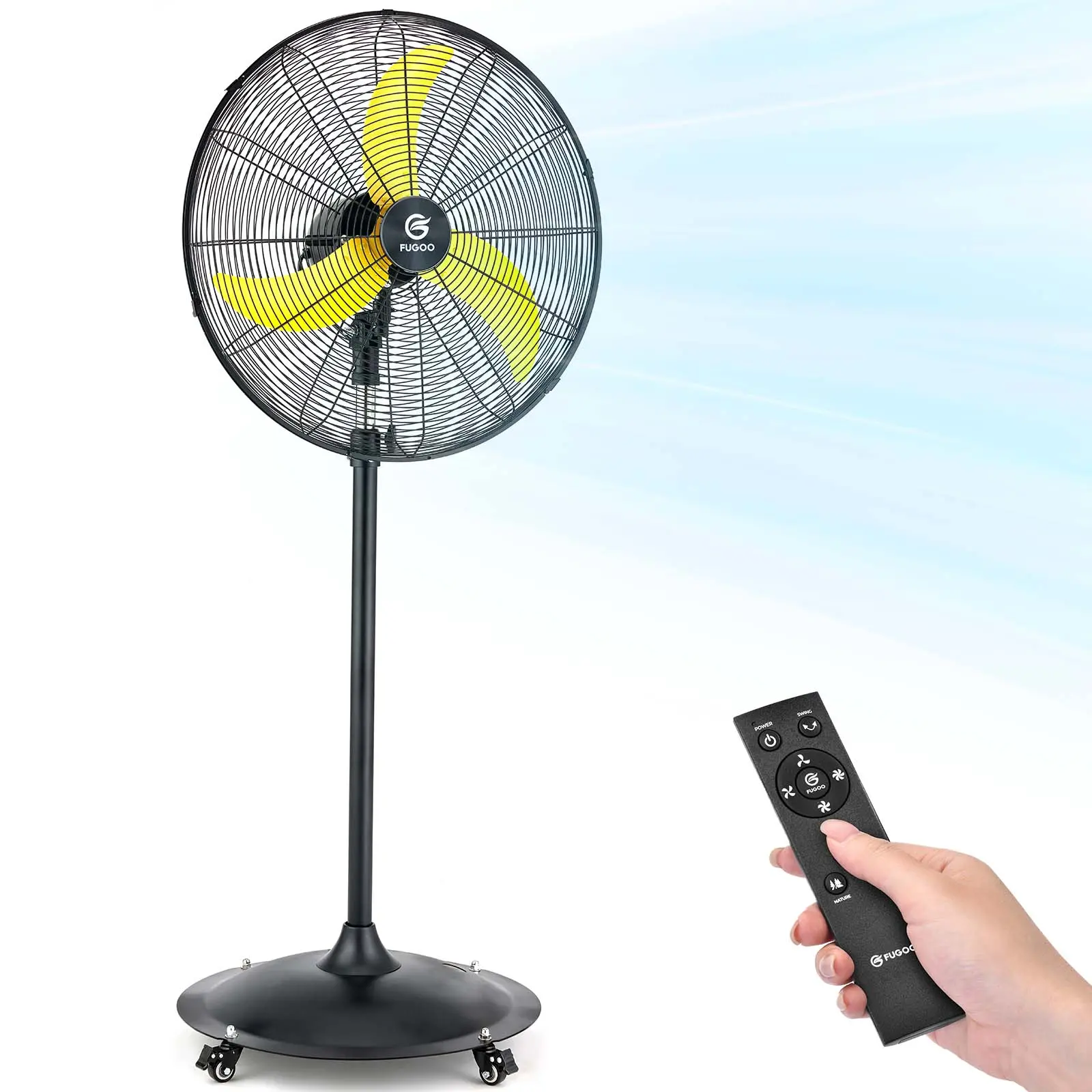 Outdoor Oscillating Pedestal Fan With Remote Control,All Sealed BLDC Motor, 4-Speed Waterproof Outdoor Fan, 24-inch Heavy Duty Industrial Floor Fans for House,Patios, Commercial, Garage, Warehouse