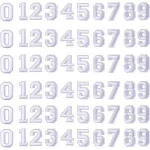 60Pcs White Number 0 to 9 Patches Iron on Sew on Letters for Clothing, Hats, Shoes, Backpacks, Handbags, Jeans, Jackets etc.