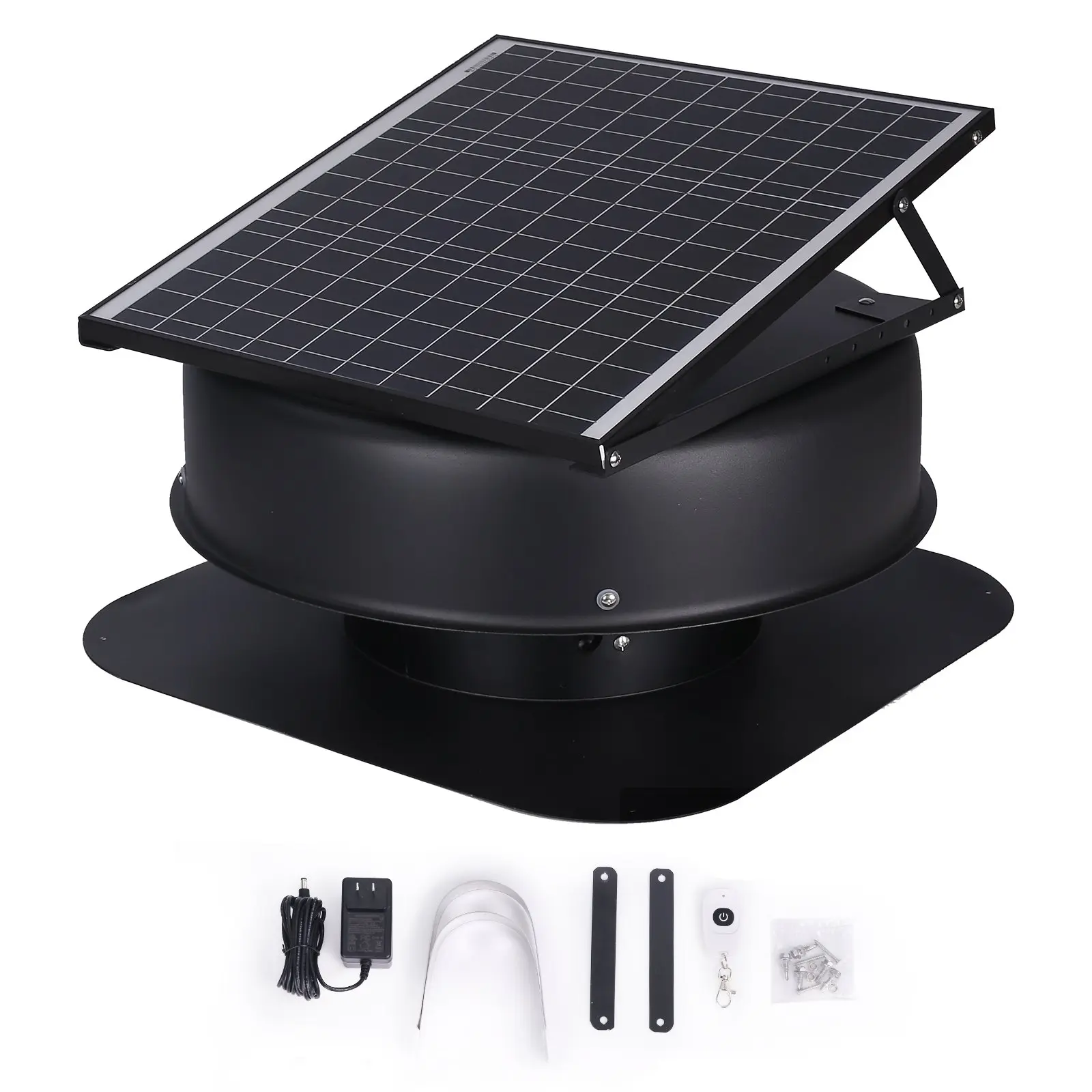 【Summerfinds】VEVOR 40W Solar Powered Attic Fan with MPPT Panel, 1230 CFM Large Air Flow, Rooftop Mount Venting, Low Noise, Weatherproof, 110V Smart Adapter, FCC Listed, Ideal for Home & Garage