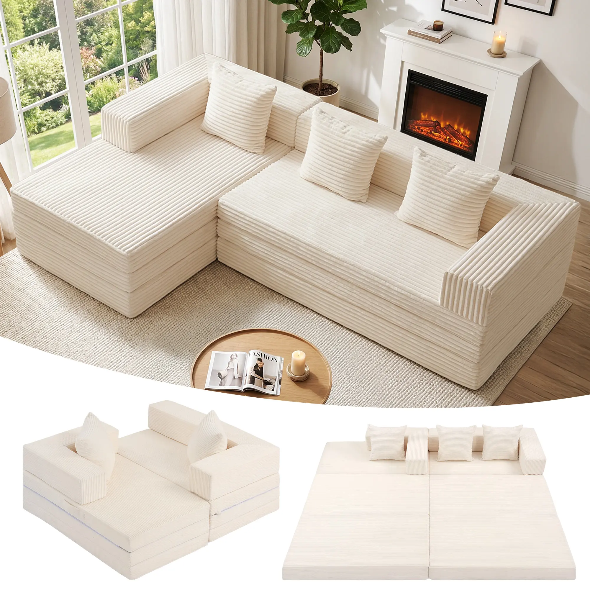 Winzoo DIY Folding Boneless Couch,Oversized Convertible Modular Sectional Sofa Bed,Modern  Cloud Couch,Sleeper Sofa,Futon for Small Spaces Apartment