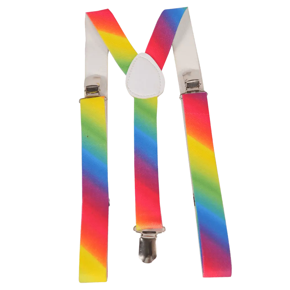 Rainbow Suspenders - Wide | Multicolor Adjustable Y-Back Suspenders with Sliver Clasps – Costume Accessory - Unisex Fashion