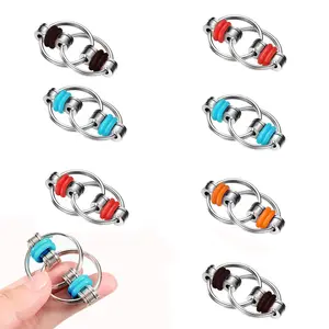 Bike Chain Fidget Toy, 8 Counts Flippy Chain Fidget Toy, Finger Roller Chain Sensory Toy, Handheld Ring Flippy Chain Decompression Stress Relief Fidget Toy for Adults Boys Girls, Stress Relief Gadgets