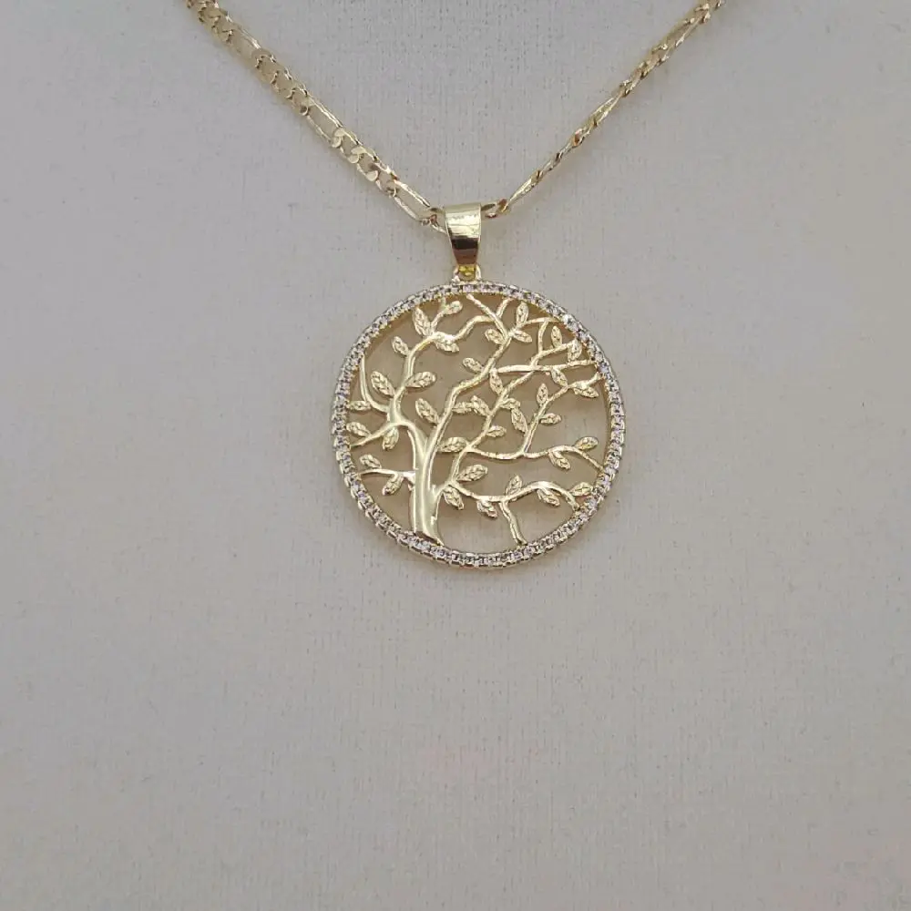 (12)  #2  Round Tree pendant and chain 14kgoldplated