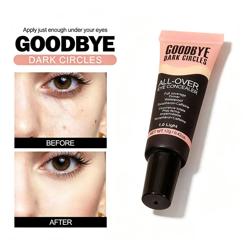 Firming Waterproof Liquid Concealer for Dark Circles – Lightweight Fluid Brightens & Evens Skin, Smooths Fine Lines – Infused with Caffeine, Tocopherol & Hyaluronic Acid – Smudge-Proof, Crease-Resistant, Daily Wear