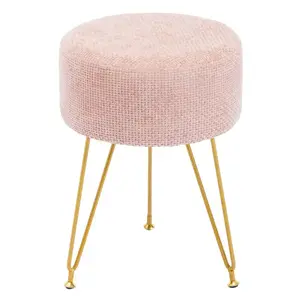 17.9” Tall Velvet Storage Ottoman with Round Footrest & Hidden Compartment - Vanity Stool, Foot Stool for Bedroom, Living Room, Makeup Room (Beige/Pink/Black)