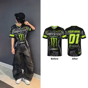 Men's Custom Racing Casual Jersey - Personalized Name & Number Motocross T-Shirt, Neon Green & Black Graphic Sportswear, Breathable Quick-Dry Off-Road Gear for Dirt Bike & MTB, Performance Athletic Shirt with Racing Aesthetics, Casual Jerseys