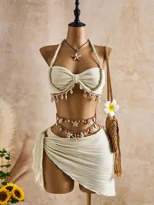 Sexy three piece bikini special fabric lace up beach swimsuit women bikini Tie Back Bikini Self Tie Bikini