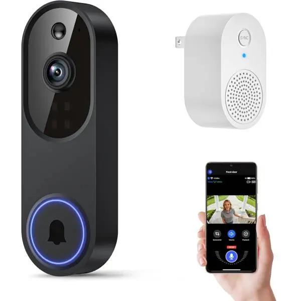 1080P Wireless Video Doorbell Camera with Chime, Smart WiFi Doorbell Camera, AI Motion Detection, Two-Way Audio, Night Vision, Cloud Storage, 2.4GHz WiFi Security Camera