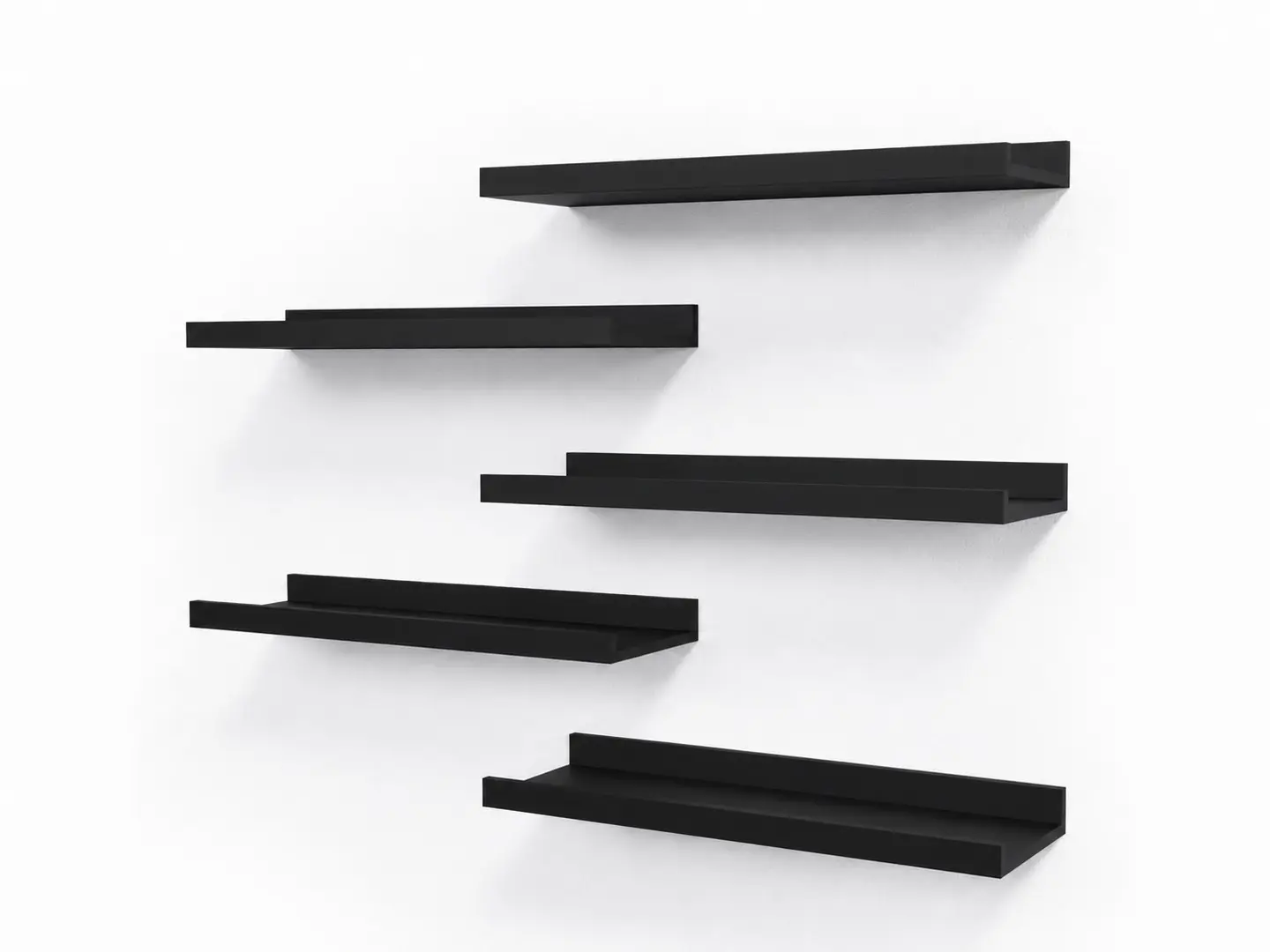 5 Set Floating Wall Mounted Shelves, Black Shelves for Wall Decor, Modern Shelf (Set of 5, Black)