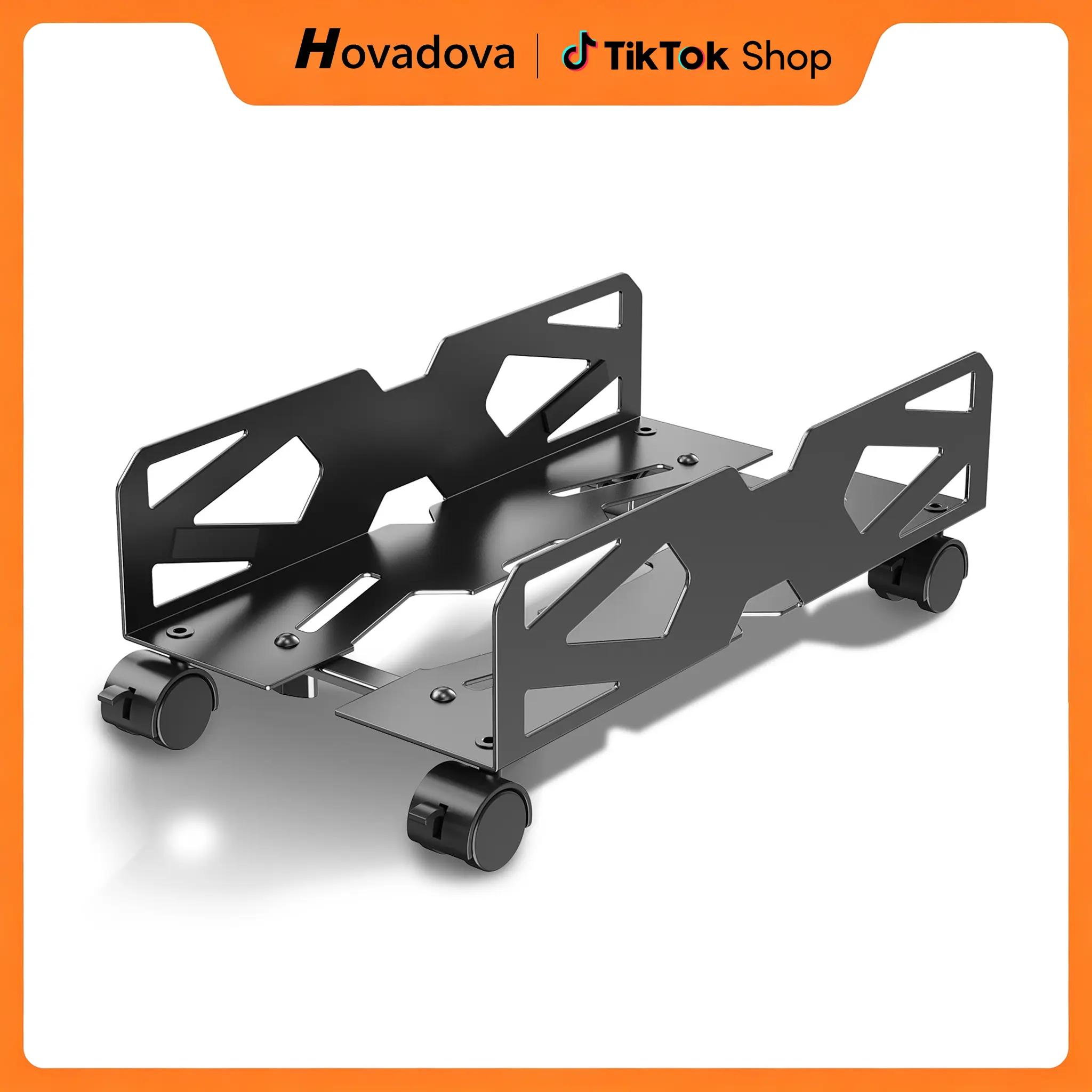 Adjustable Metal Computer Tower Stand with 4 Caster Wheels, Ventilated Base, Anti-Slip Side Rails, Fits Most PCs for Office, Gaming Use on Floor and Carpet