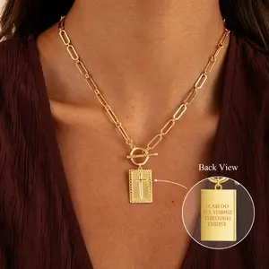 Loyalove&Tewiky Charm Outdoorfun Cross Choker Necklace for Women, Back engraved with Jesus’ blessing message Thick Chunky Paperclip Chain Hip Hop Necklace Unisex Jewelry,Cuban Link Chain for Women Trendy Fashion jewelry gifts Valentine's Day Gift