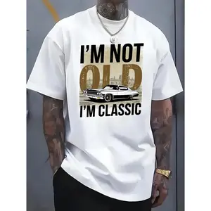 Men's Plus Size Retro Sentiment Crew Neck Short Sleeve Top - 1pc "I'm Not Old, I'm Classic" American Retro Menswear, Soft Cotton Slight Stretch Fabric, Casual All-Season T-Shirt
