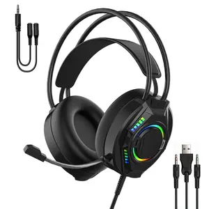 Stereo Surround Gaming Headset for PC, PS4, PS5, Xbox Series X/S Controller, Cell phone Headset with Noise Canceling Mic, LED Light Over Ear Headphones