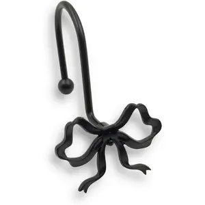 Black Bow Shower Curtain Hooks, 12 Pack Decorative Metal Rust Proof Shower Curtain Rings for Bathroom, Elegant Cute Curtain Hangers for Standard Shower Rods