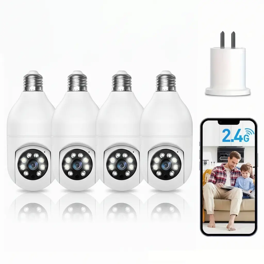 Socket-Mounted Wireless Bulb CCTV Security Camera - 2.4GHz Wi-Fi, 2K Resolution, Outdoor Surveillance, Motion Sensor Alarm, 2-Way Talk, Color Night Vision, Human Detection, QR Code Setup, Smart Home Gadgets for Home Security