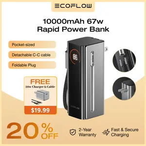 【Exclusive TikTok Gift】EcoFlow Rapid Pro 3-in-1 Power Bank, 10,000mAh Battery Pack with 67W Foldable AC Plug, Detachable USB-C Cable, 45W Fast Recharging, LCD Display, Compatible with Phones, Laptops, and More